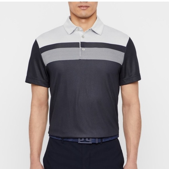 I Lindeberg Kade TX Jacquard Black and Gray Polo Shirt - Picture 1 of 9